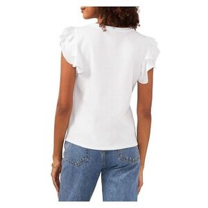 Vince Camuto Tiered Ruffle Short Sleeve Crew Ultra White